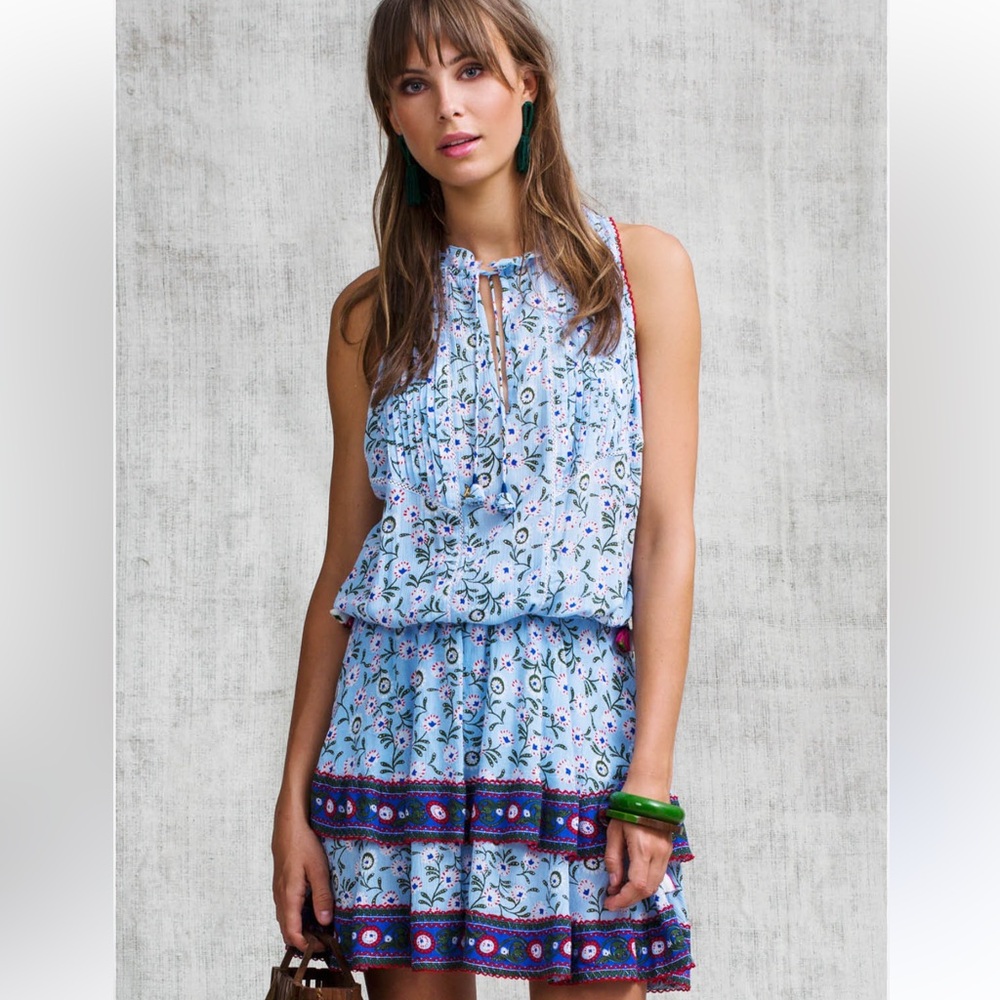 Poupette St. Barth Amora Blue Floral Dress NWOT